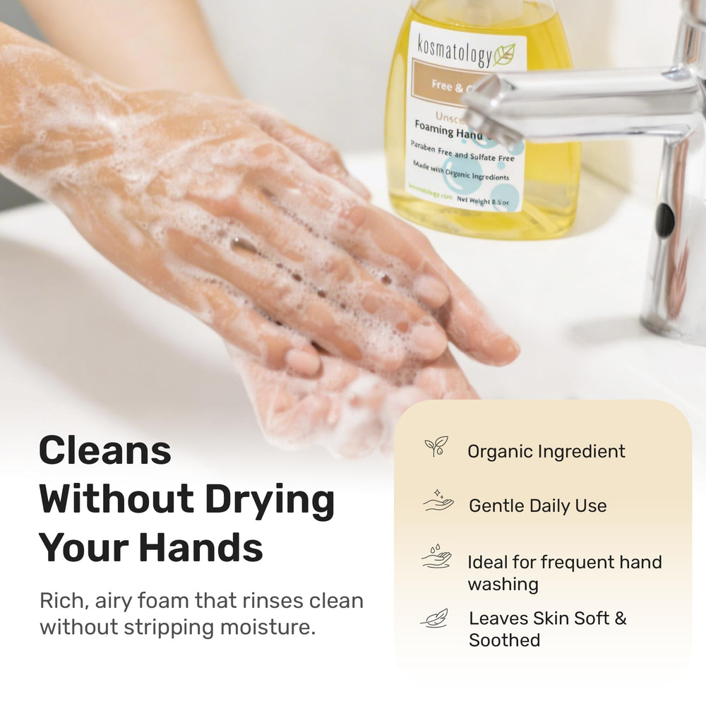 Kosmatology textura de espuma cremosa para un lavado suave sin irritación.