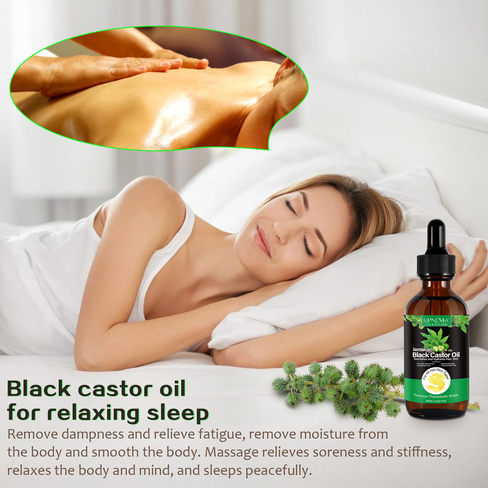 KPNEMA Hidratación corporal con aceite de ricino negro jamaicano para piel suave