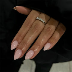 KQueenest Uñas polvo rosa empolvado en forma almendra corta, ideal para uso diario.