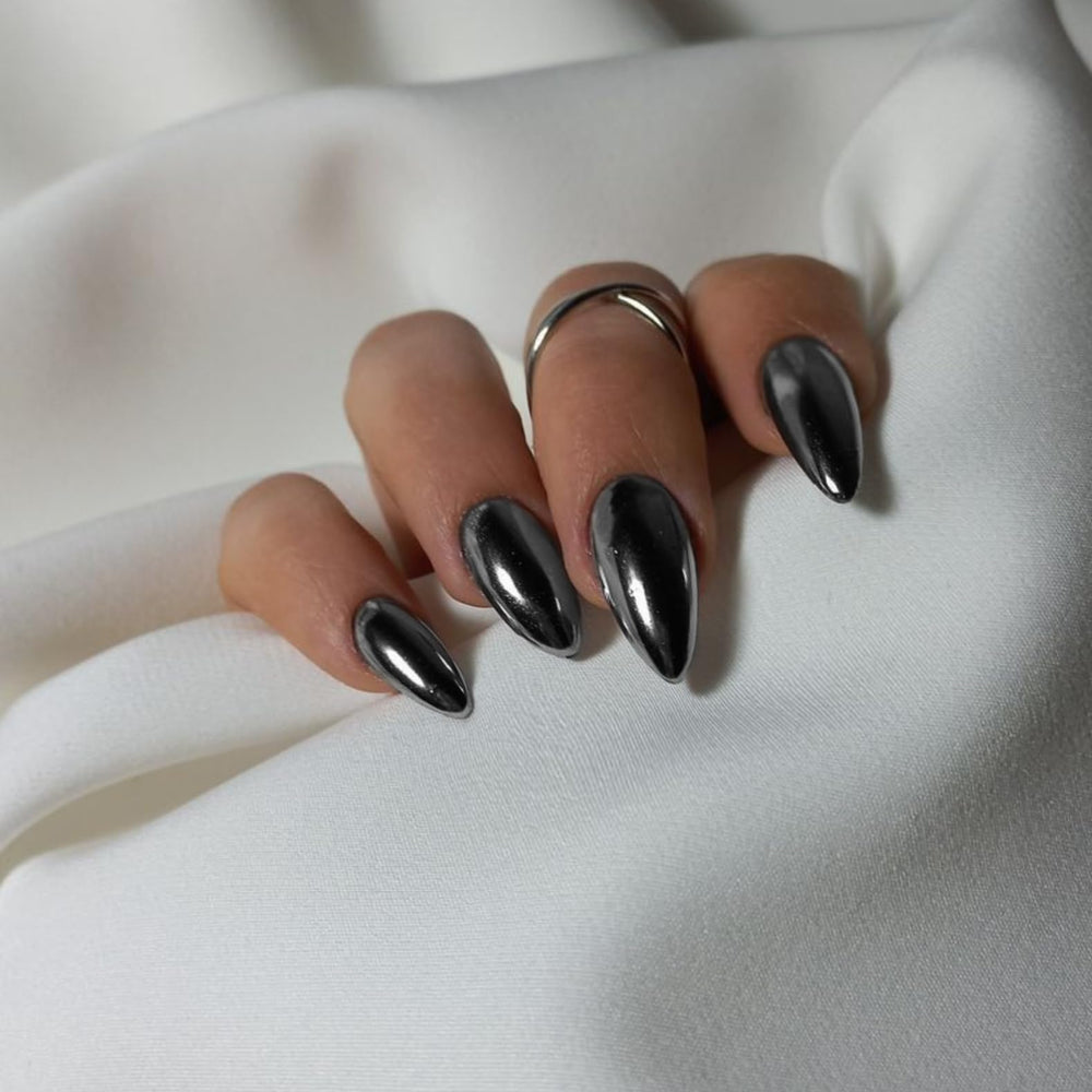KQueenest uñas postizas estilo cromado con brillo espejo para ocasiones
