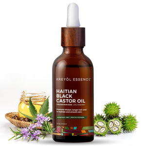Kreyol Essence Aceite de Ricino Negro Haitiano en frasco para brillo natural del cabello