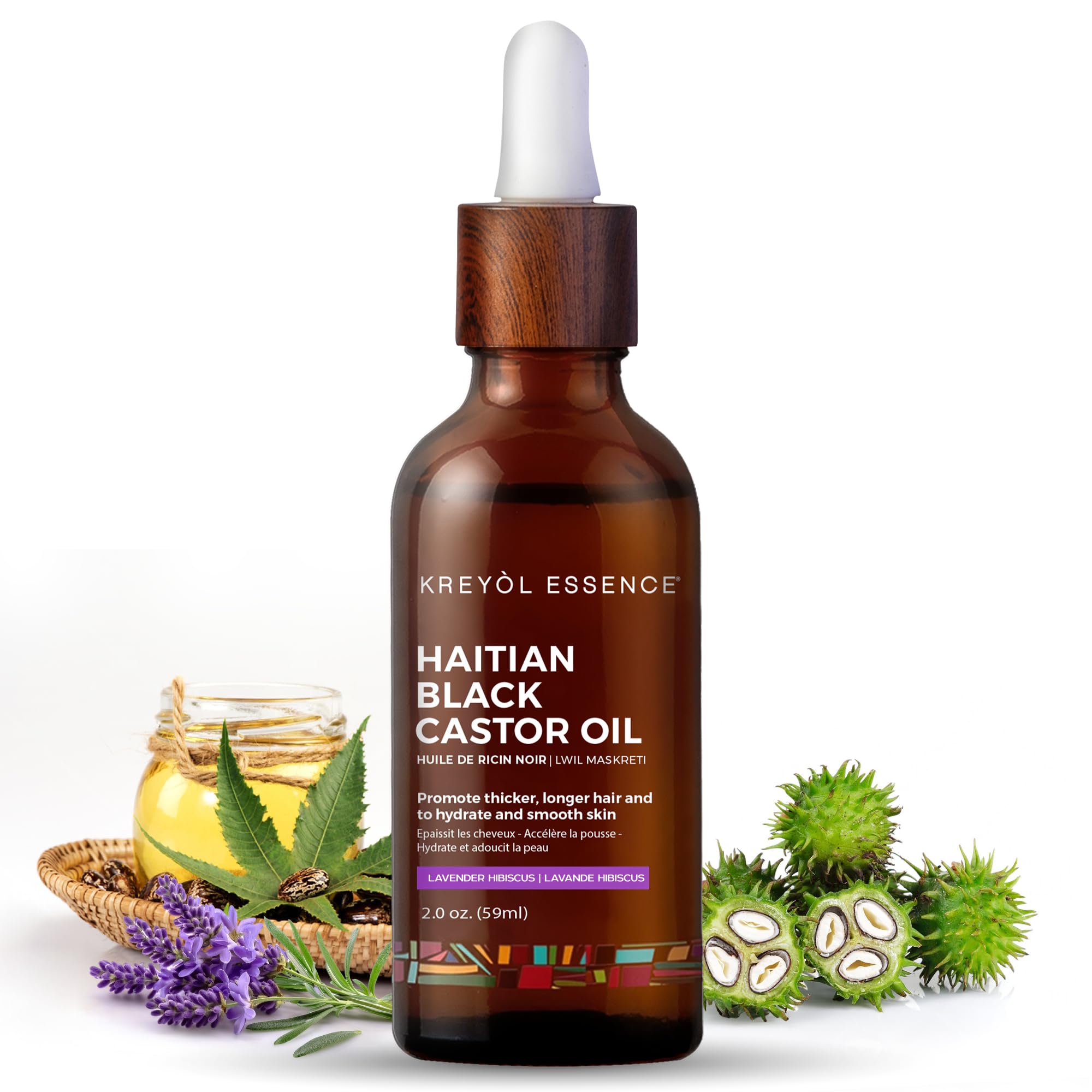 Kreyol Essence Aceite Negro de Ricino Haitiano, botella de cristal para uso diario
