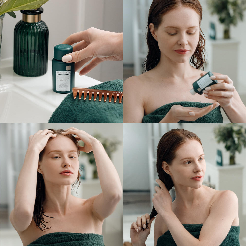 Mezcla de coco y jojoba para hidratación suave, según Kristin Ess Aceite Leche.