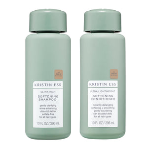 Kristin Ess Softening Moisture Repair Shampoo bottle shows color-safe, sulfate-free cleansing