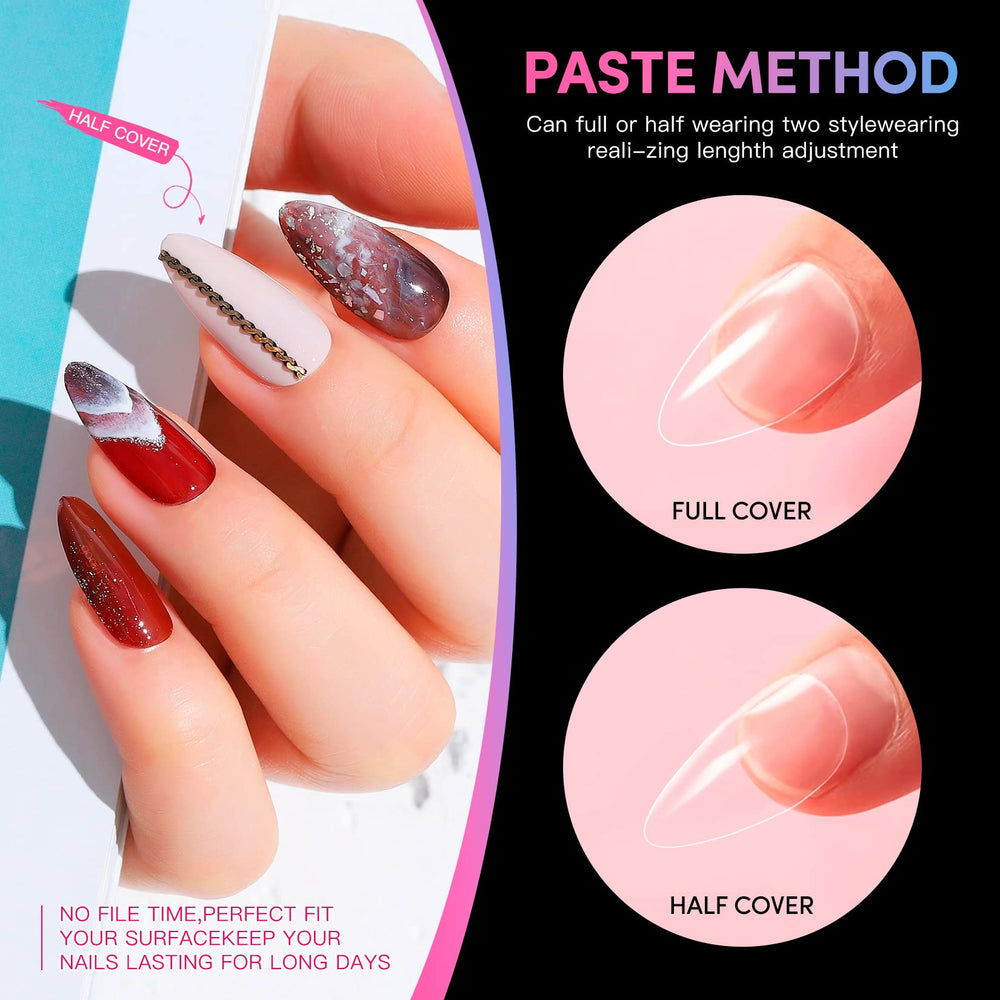 Krofaue tips uñas almendra cobertura completa para un look elegante.