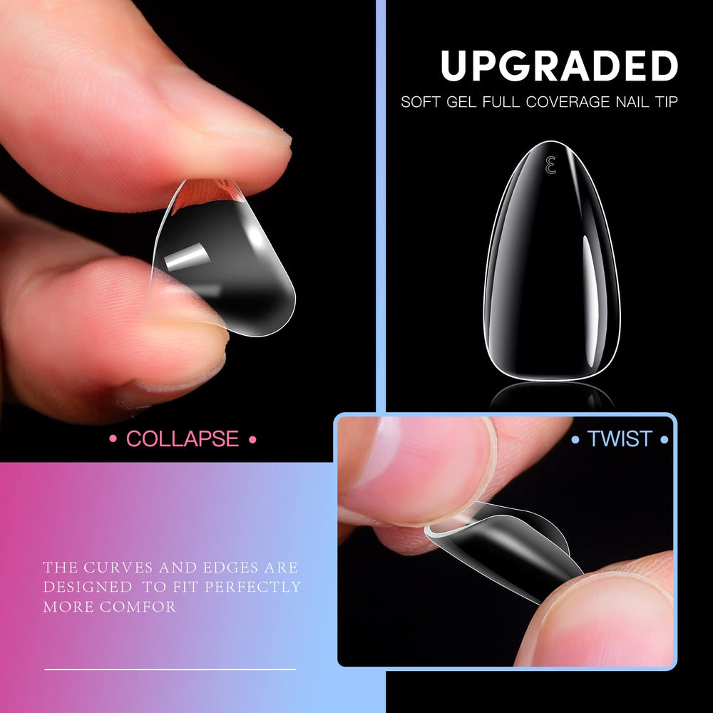 Krofaue tips uñas almendra suave gel, resistentes a deformaciones para uso diario.