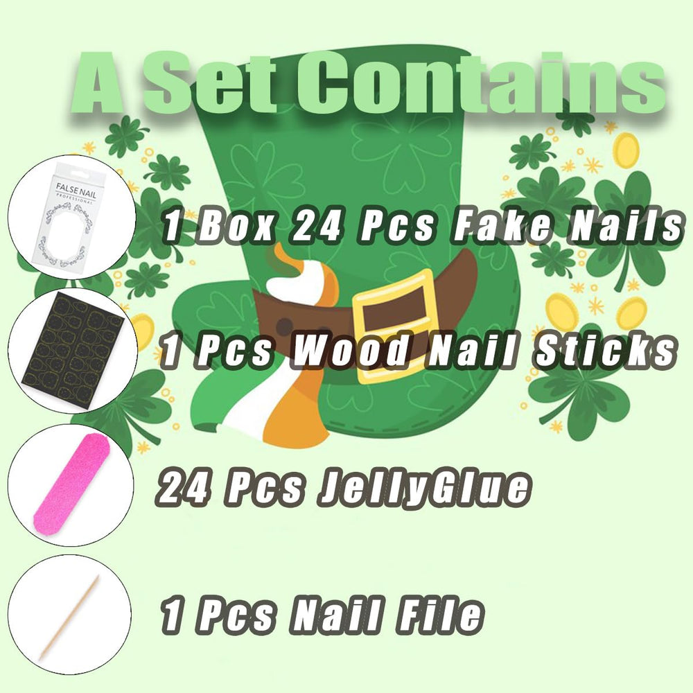 KRTBKR uñas dia san patricio puntas finas, ajuste preciso.