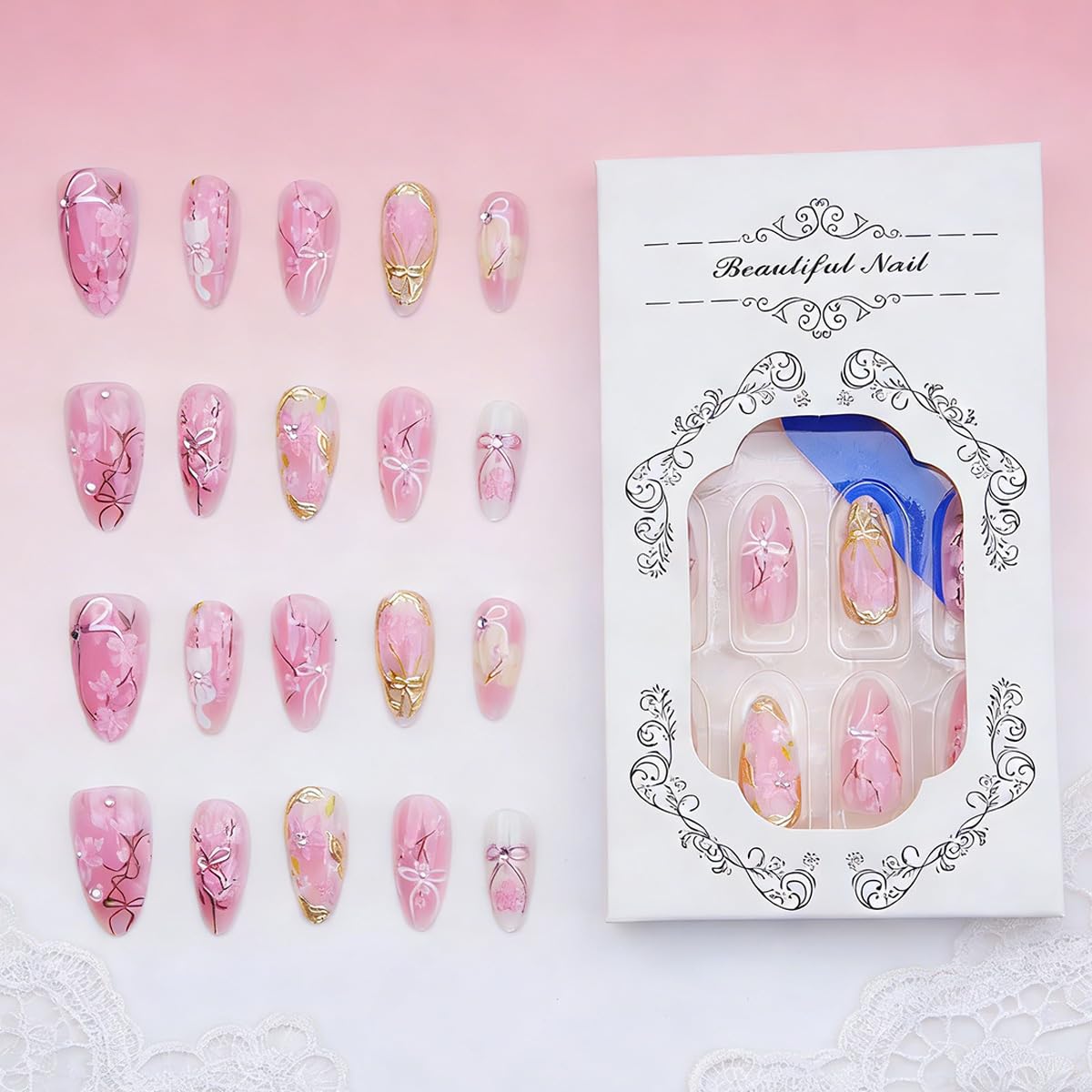 KRTBKR uñas postizas forma almendra mediana en rosa suave