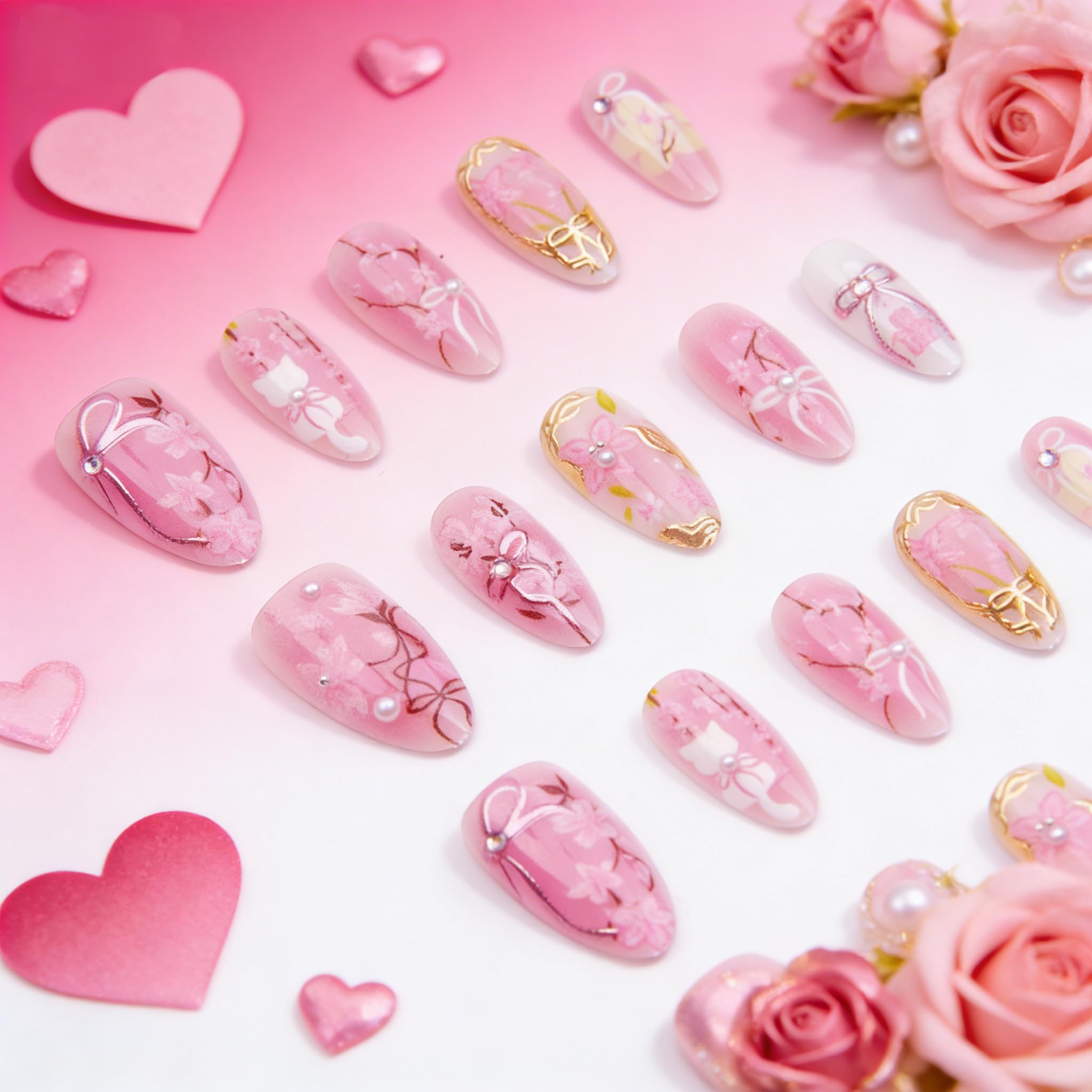 KRTBKR uñas postizas diseño floral primavera para uso diario