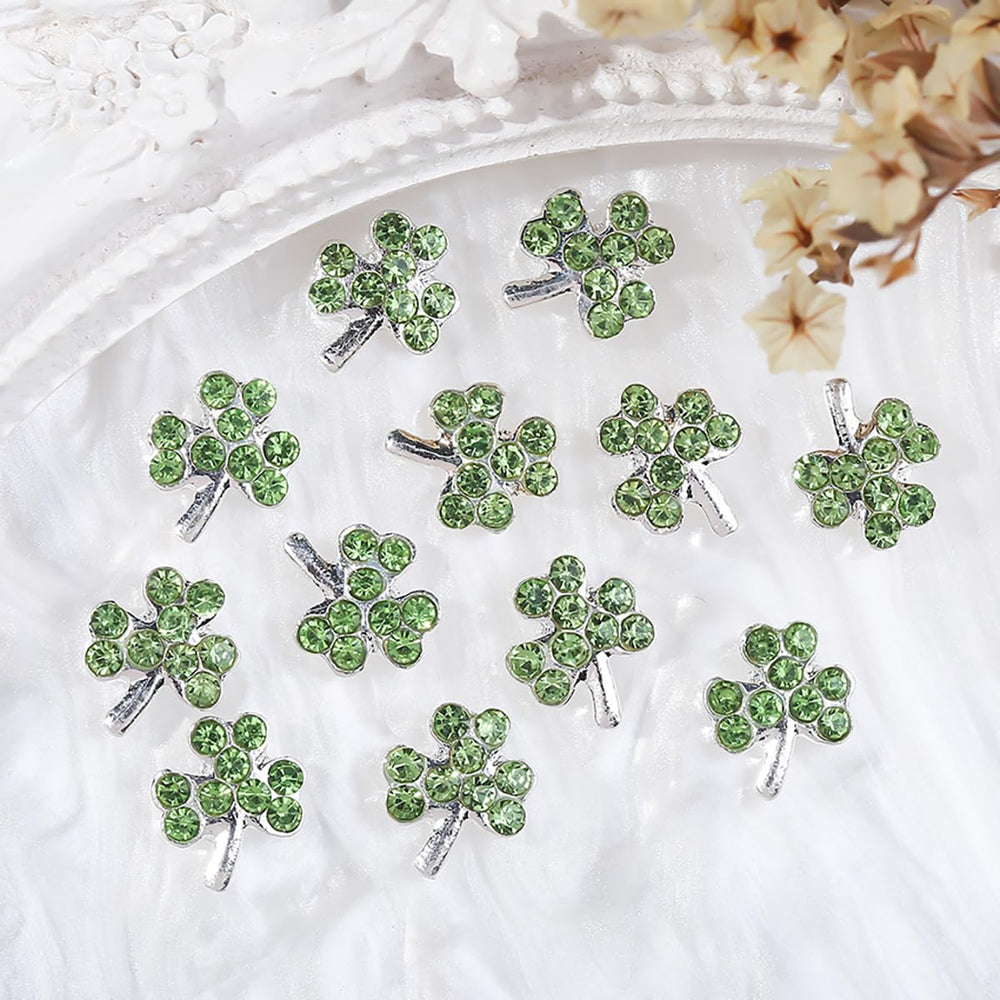 KTAABTR diseño trébol 3D verde con diamante para uñas.