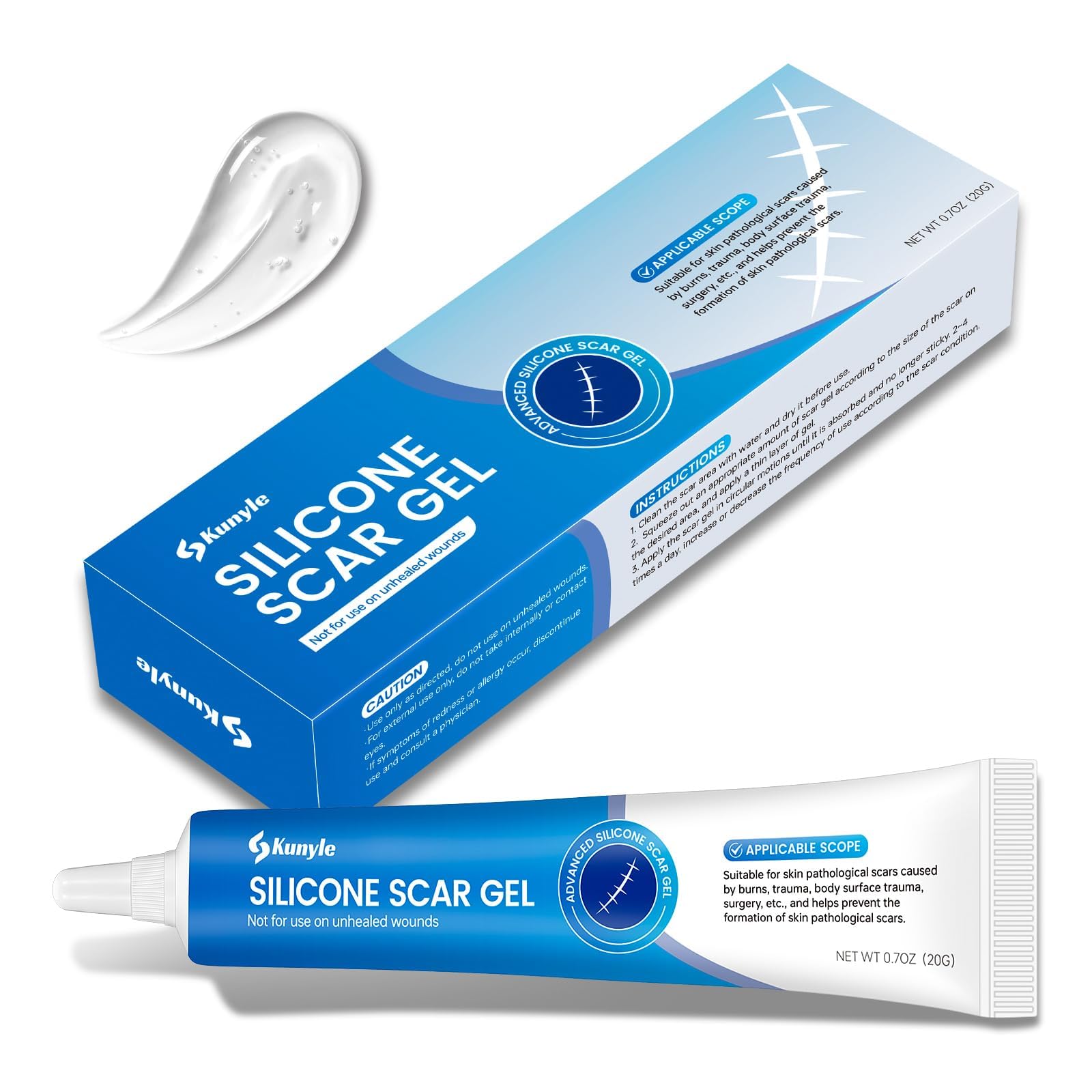Gel Kunyle para cicatriz, envase de 20 g práctico para uso diario