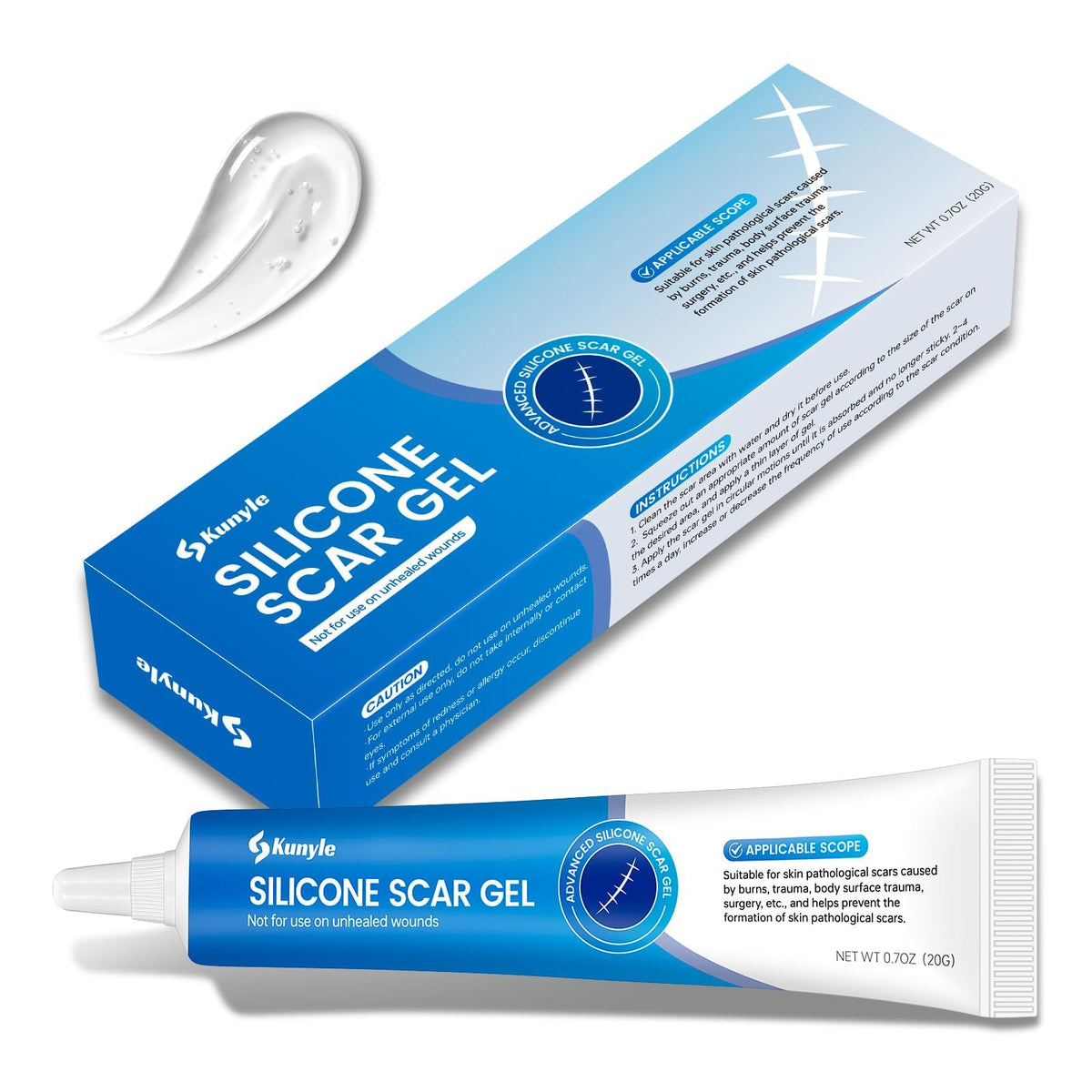 Gel Kunyle para cicatriz, envase de 20 g práctico para uso diario