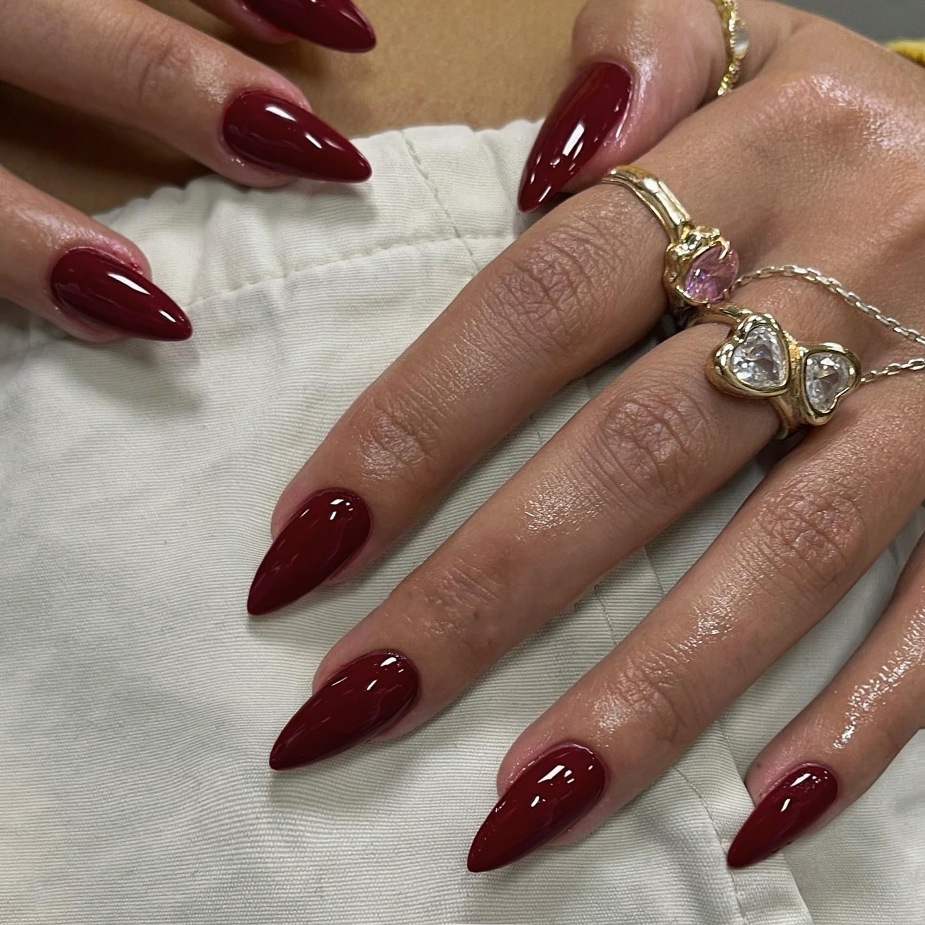 Uñas postizas KXAMELIE en tono burdeos, forma almendra, set de 48 piezas para uñas completas