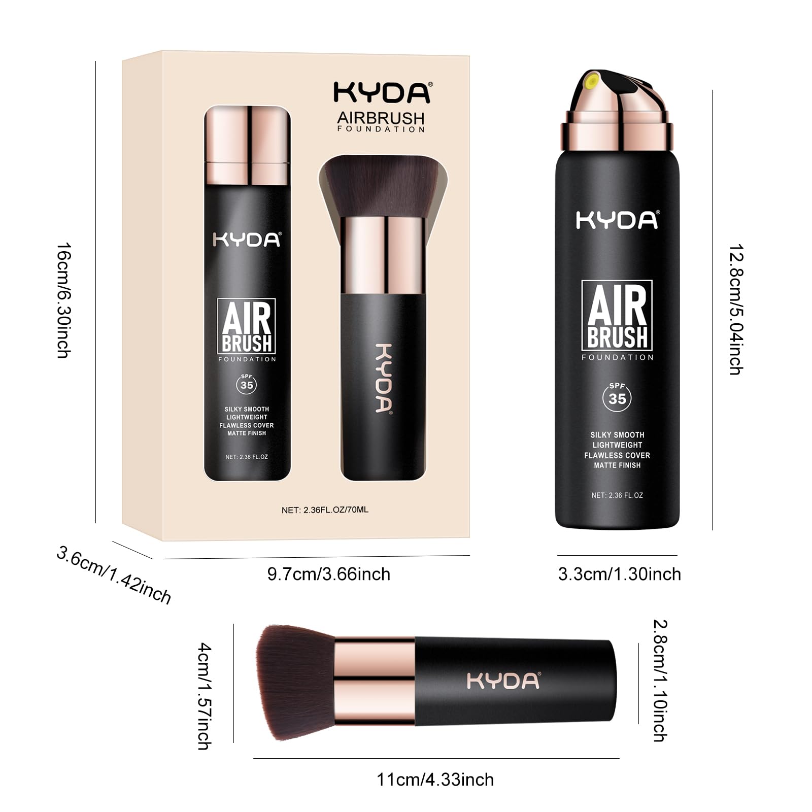 KYDA base en aerosol: envase práctico para retoques.