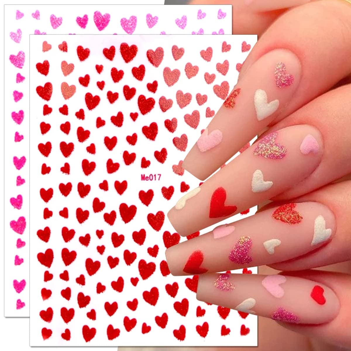 KZBTRBT corazones brillantes en pegatinas para uñas, ideal para diseño romántico.