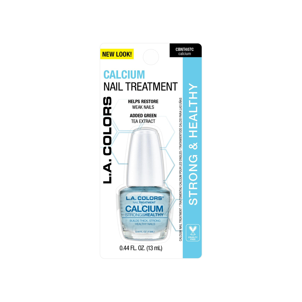 L.A. COLORS Clamshell Calcio Strength Treatment: aplicación en uñas para fortalecimiento y protección del esmalte.