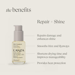 Aceite reparador de L’ANZA: elasticidad y suavidad en cada mechón.