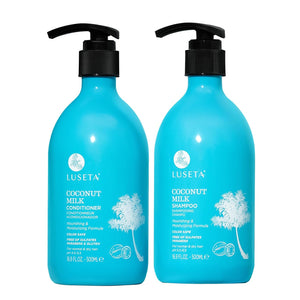 Shampoo de leche de coco de L LUSETA en botella para limpieza suave y brillo.