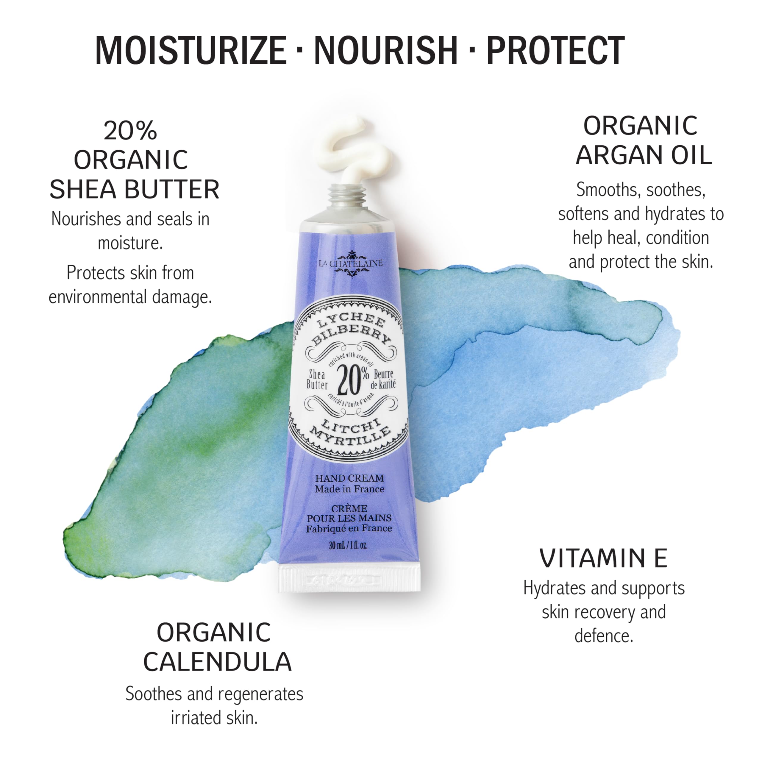 La Chatelaine crema de manos Ámbar Cachemira en lata, hidratación duradera.