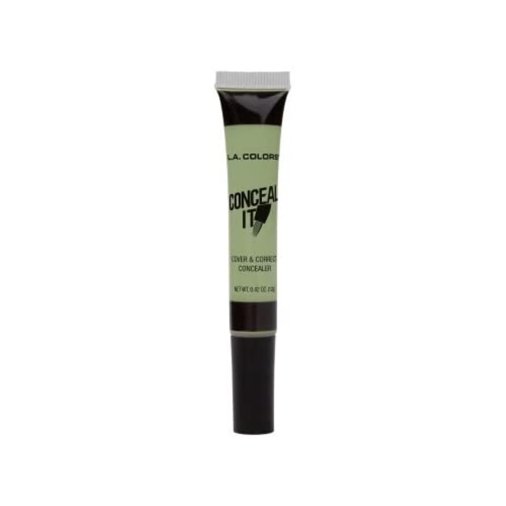 Conceal It Concealer de L.A. COLORS, aplicación con brocha para neutralizar rojos y disimular imperfecciones.