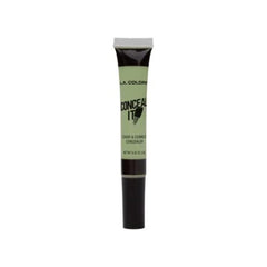 Conceal It Concealer de L.A. COLORS, aplicación con brocha para neutralizar rojos y disimular imperfecciones.