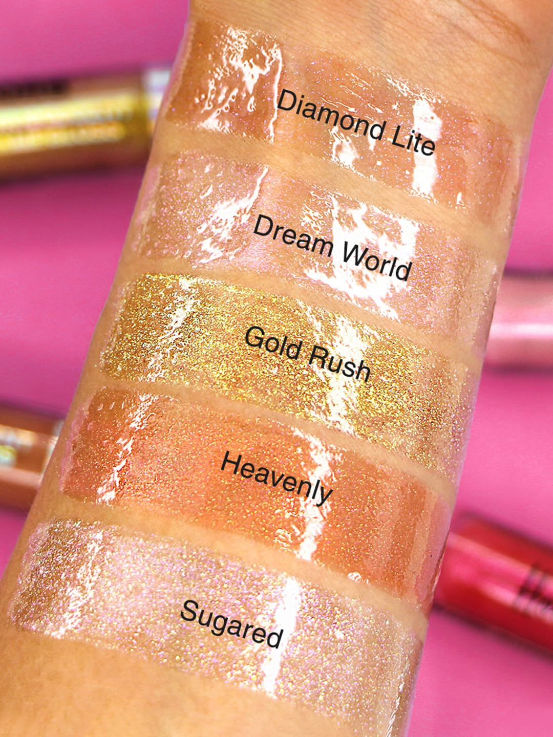 Labial Diamond Lite de L.A. COLORS, brillo iridiscente para capas sobre color.