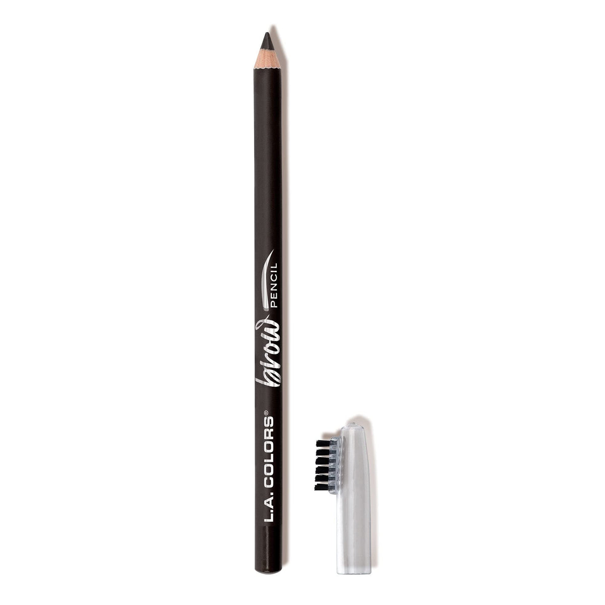 Lápiz para cejas de L.A. COLORS, negro suave, punta fina, define y rellena con aspecto natural.