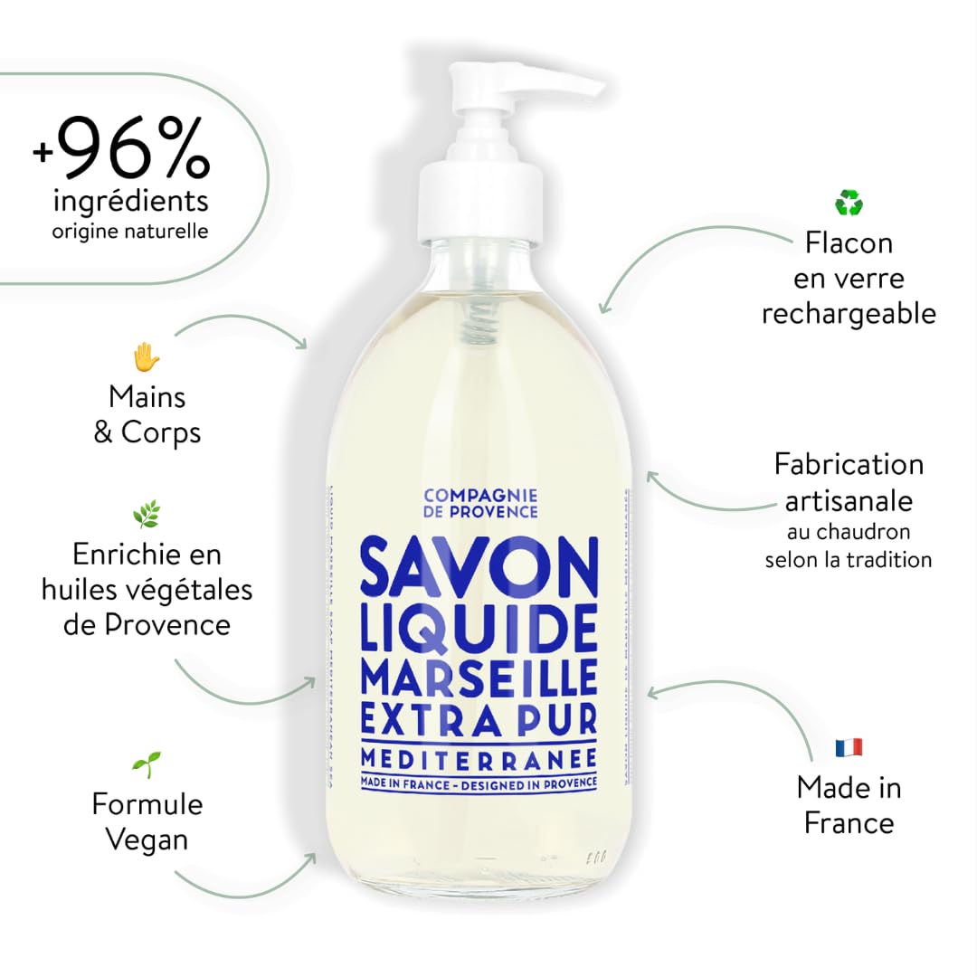 La Compagnie de Provence etiqueta detallada del frasco, autenticidad artesana.