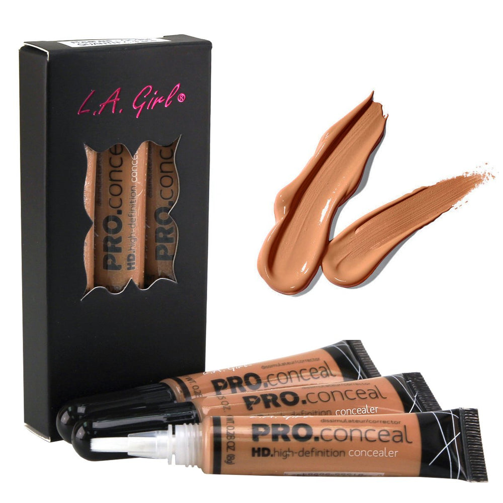 L.A. Girl HD Pro Conceal Toffee: pack 3 en botella para cobertura natural.