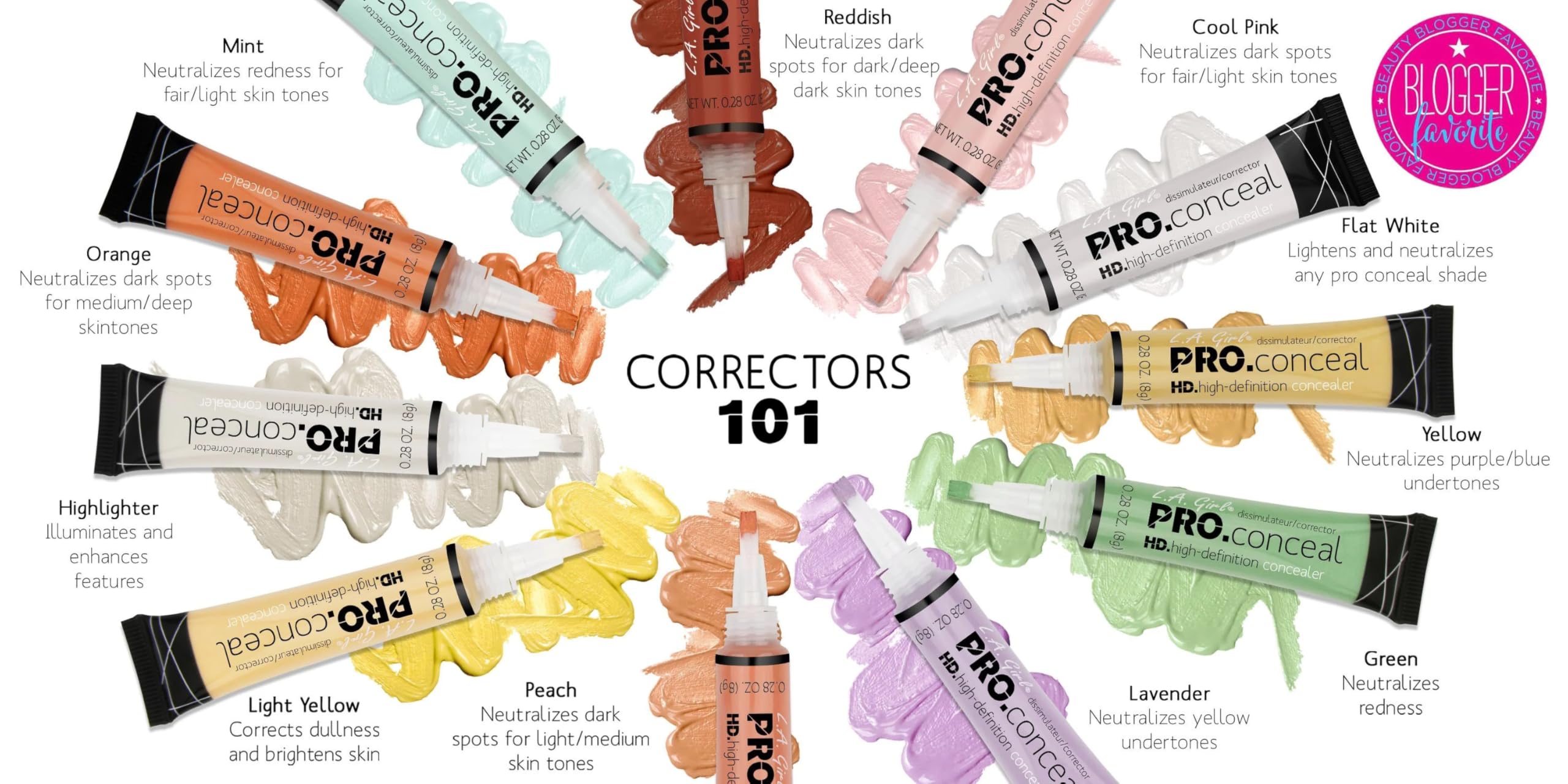 L.A. Girl Pro Conceal HD Corrector naranja con aplicación precisa para áreas puntuales.