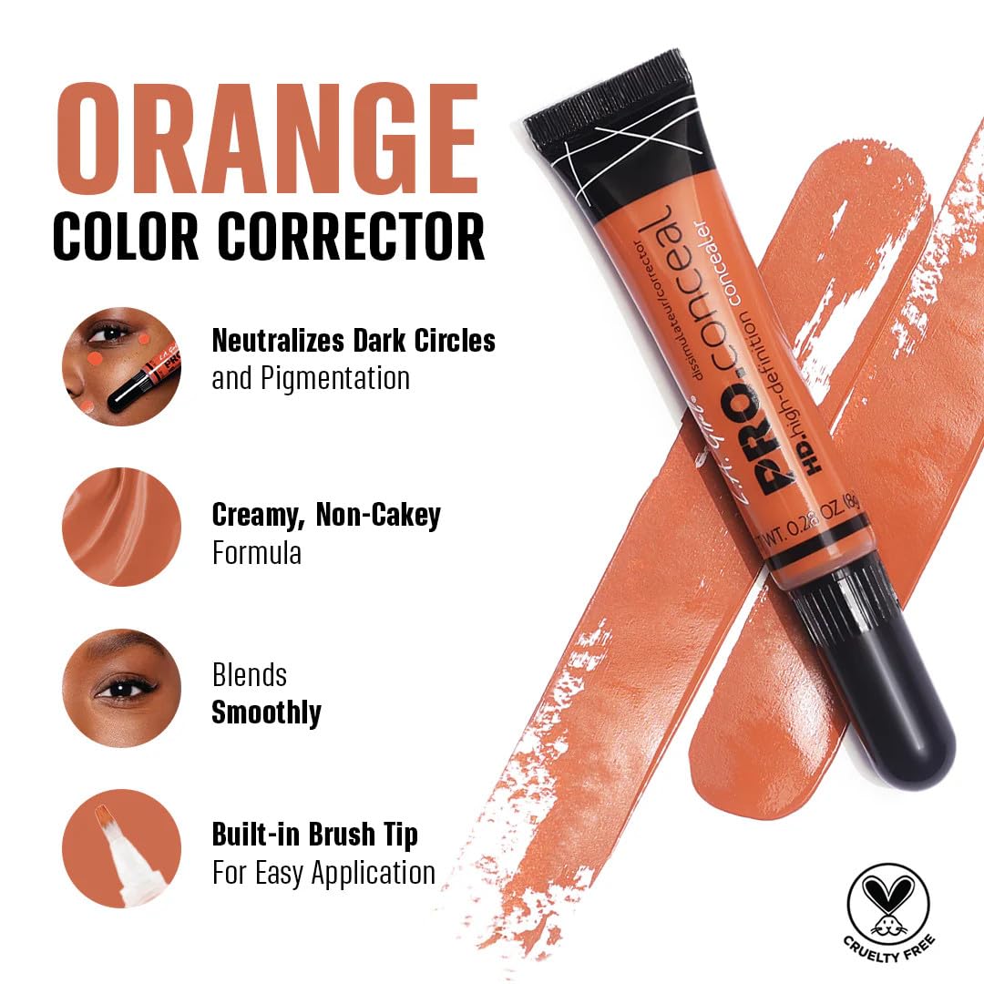 L.A. Girl Pro Conceal HD Corrector naranja ofrece cobertura de alta definición duradera.