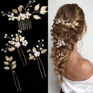 La Jolie Jasmin peine dorado con hojas, ideal para peinado de novia elegante