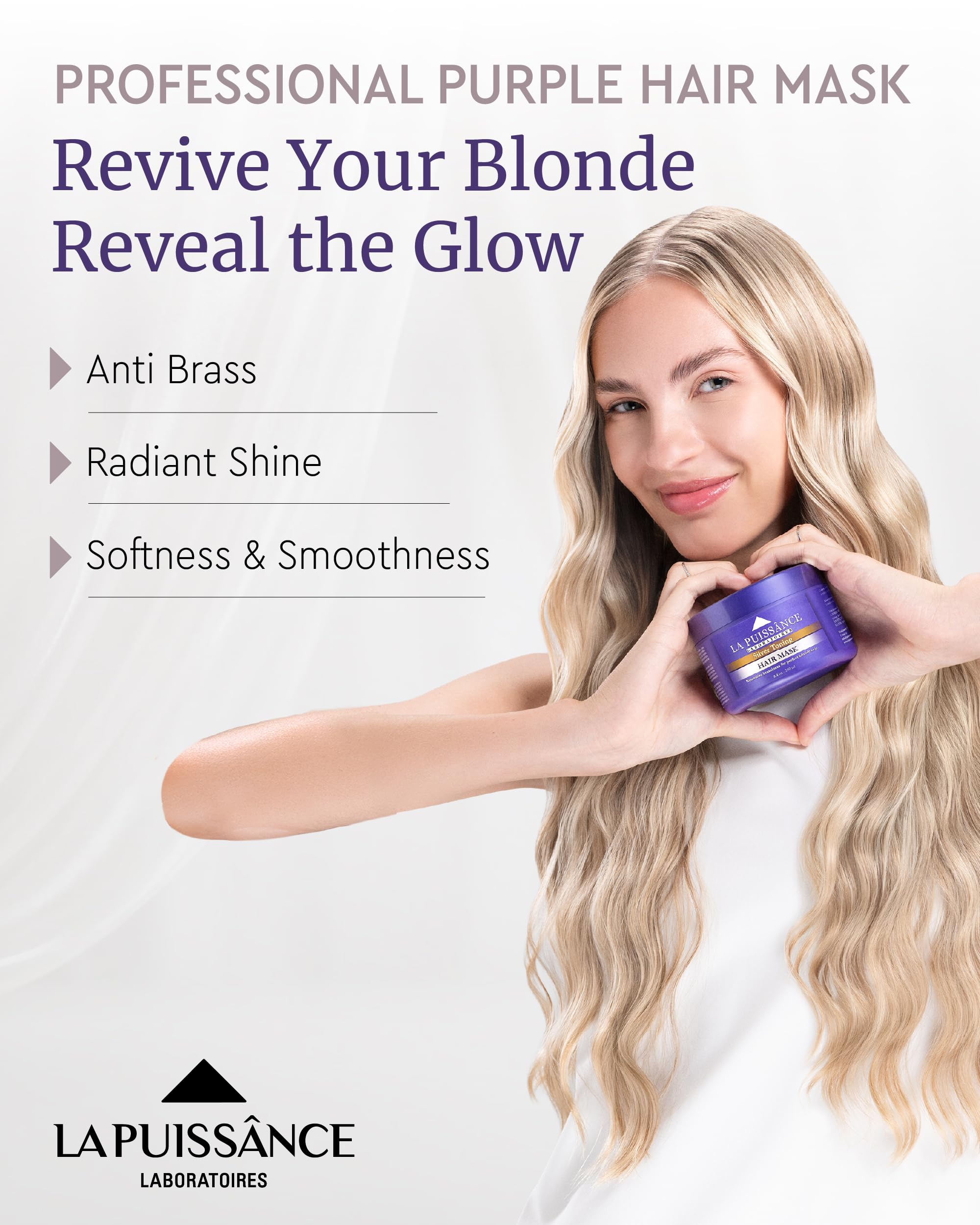 La Puissance Mascara Púrpura: aplicación suave para tono uniforme en cabello rubio