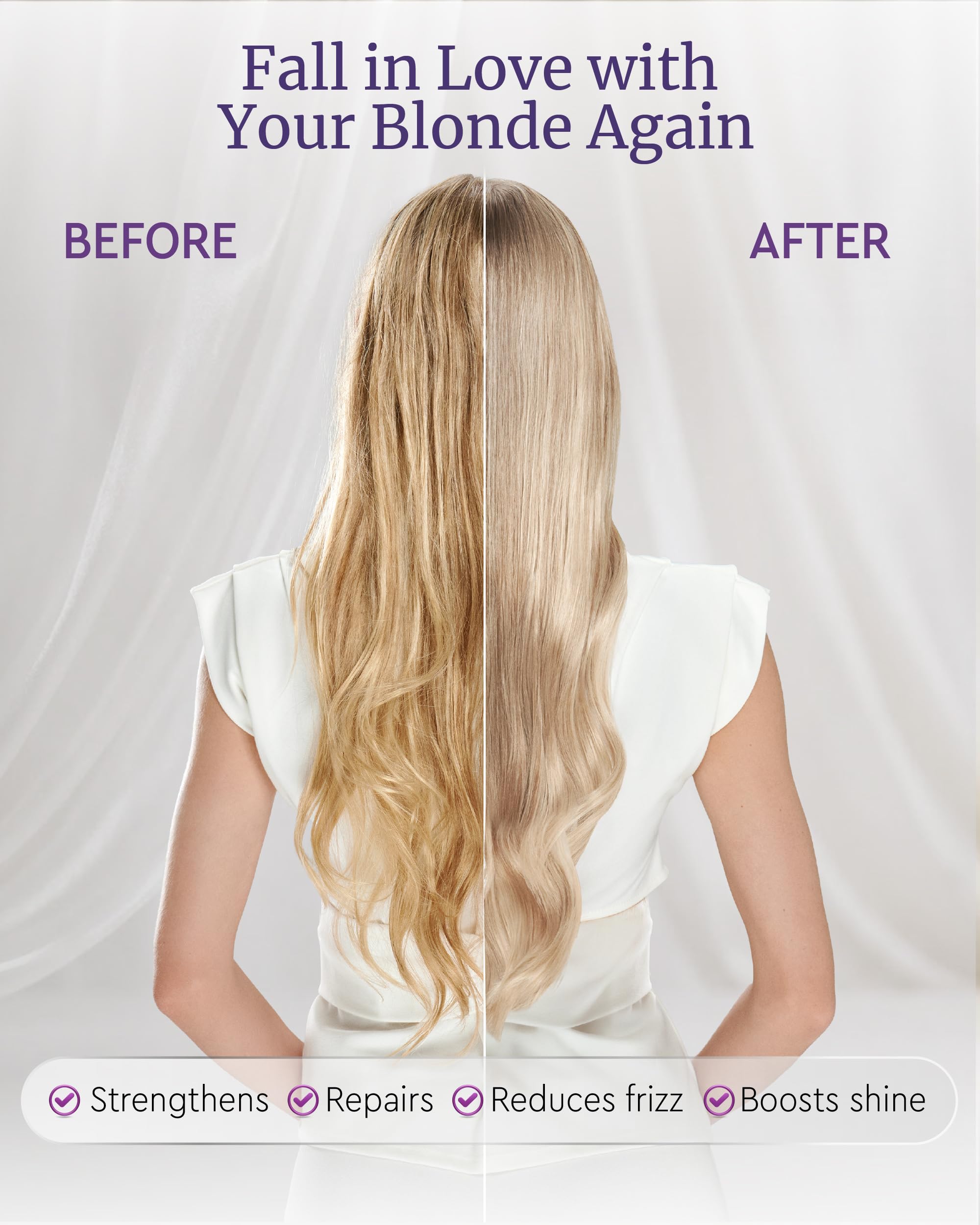La Puissance Mascara Púrpura: cabello rubio radiante con brillo natural
