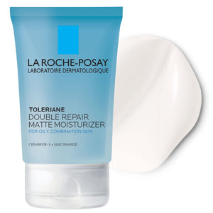 La Roche-Posay Toleriane Double Repair Matte, gel-textura, hidratación duradera sin brillo para piel grasa.
