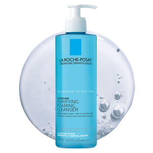 La Roche-Posay Toleriane limpiador espumoso botella, limpieza suave para piel sensible.