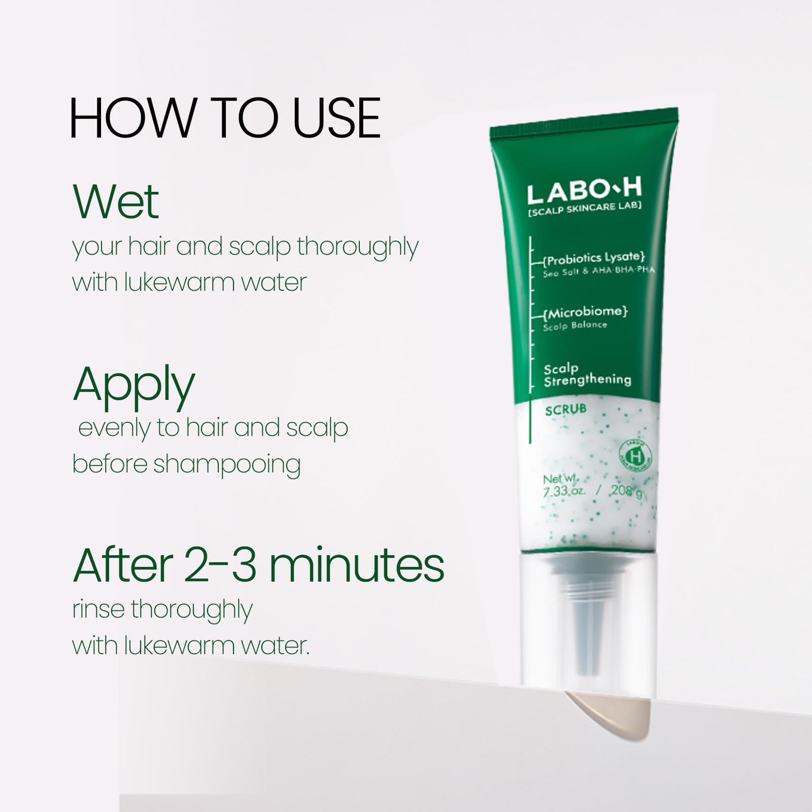 LABO-H exfoliante capilar: aplicación sobre el cuero cabelludo para desobstruir poros.