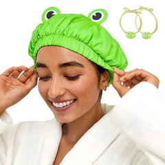 LamaMe gorro de ducha rana verde mantiene el cabello seco durante la ducha