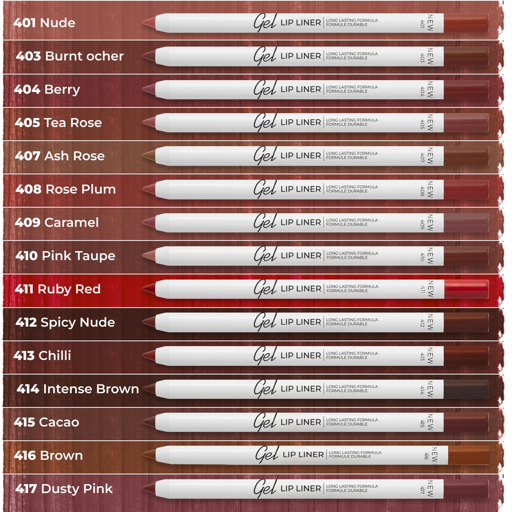 Delineador labial Lamel a prueba de manchas y humedad para días activos.