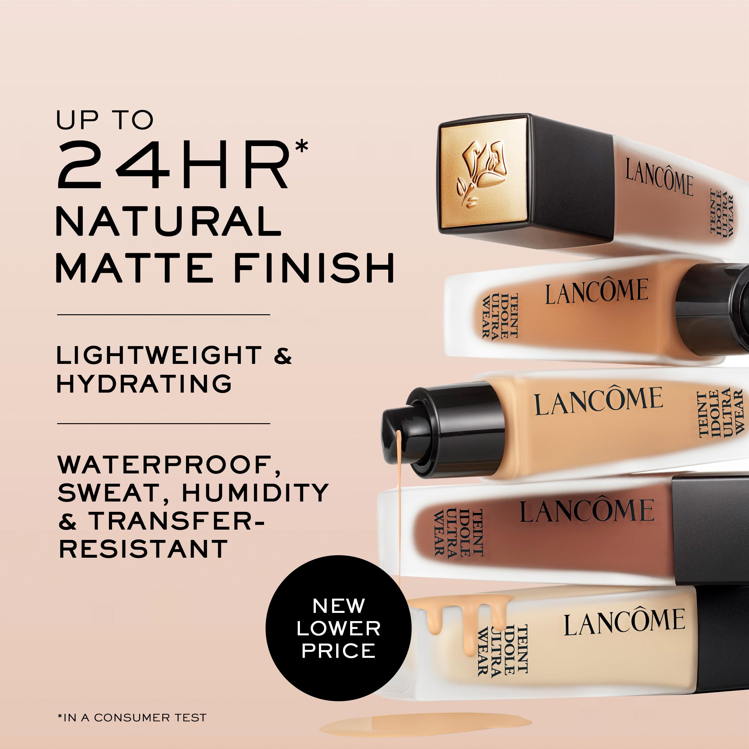 Lancôme Teint Idole Ultra Wear: envase frontal muestra tono 230W para piel oliva