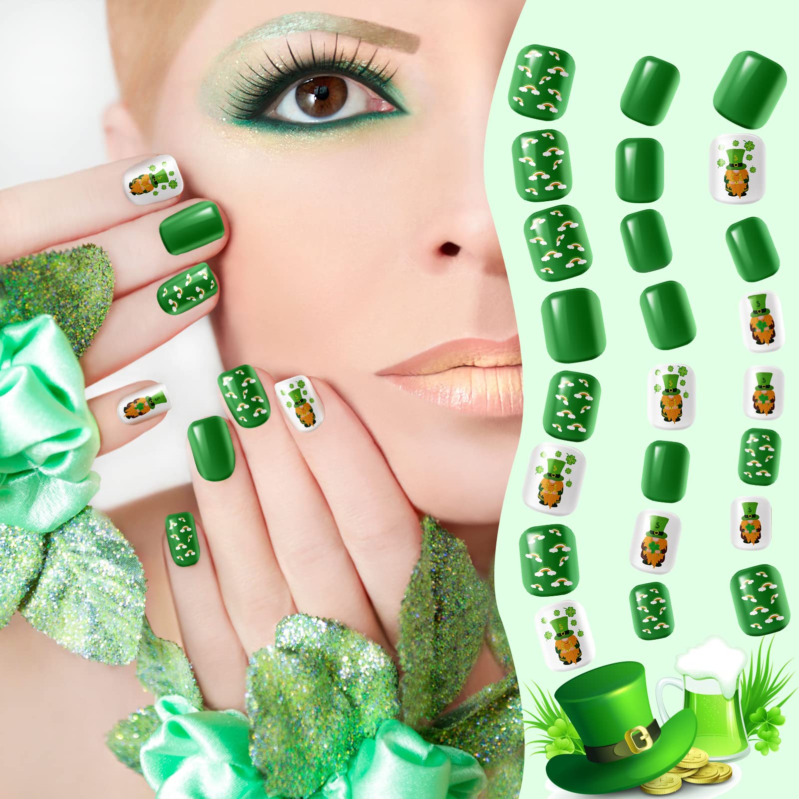 Landhoow diseño St. Patrick verde, uñas postizas elegantes