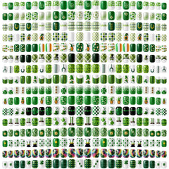 Landhoow uñas postizas St. Patrick día en verde, cuadradas, look festivo duradero