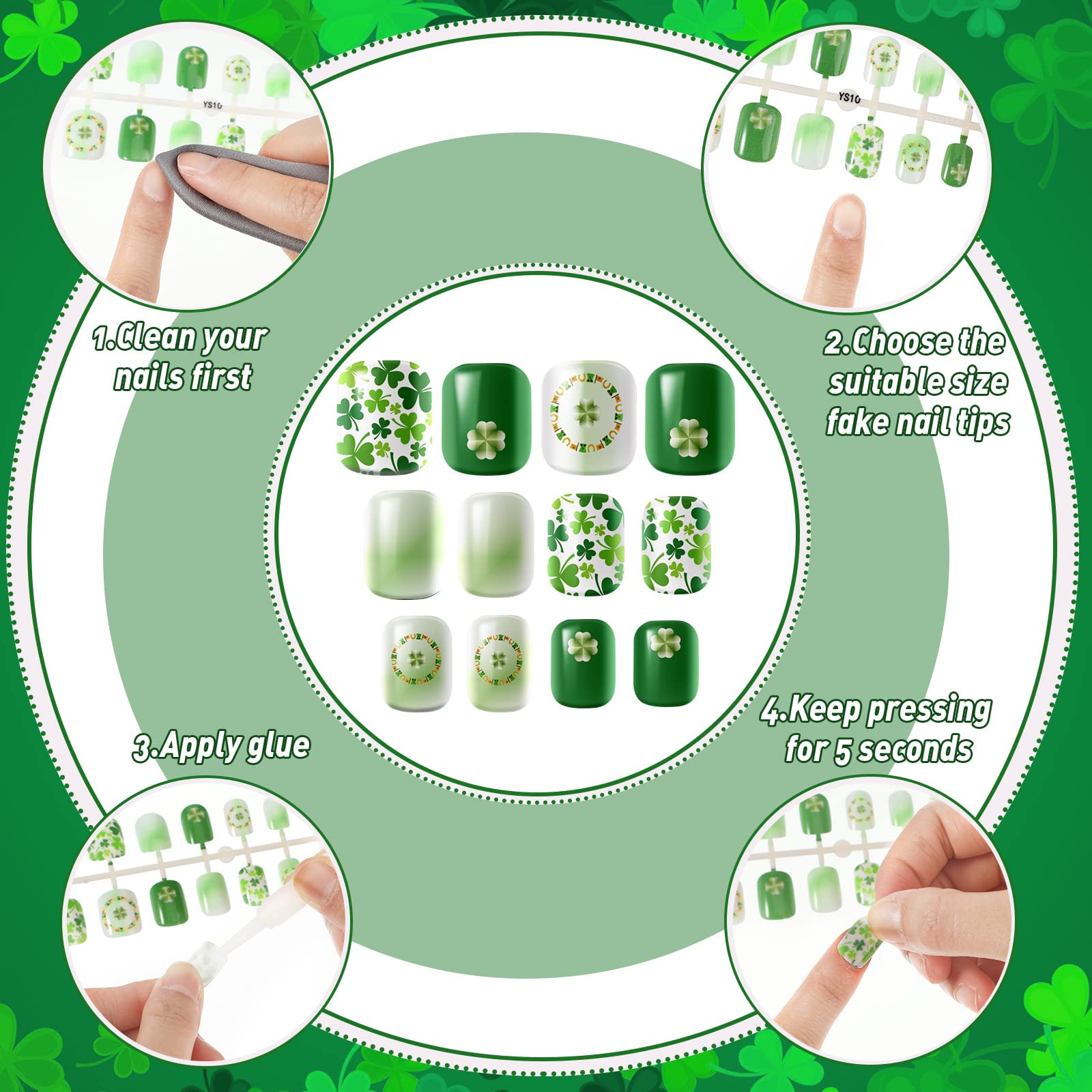 Landhoow uñas postizas verdes, aplicación rápida y cambio de look