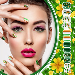 Landhoow uñas postizas verdes con diseño trébol, ideal para fiestas