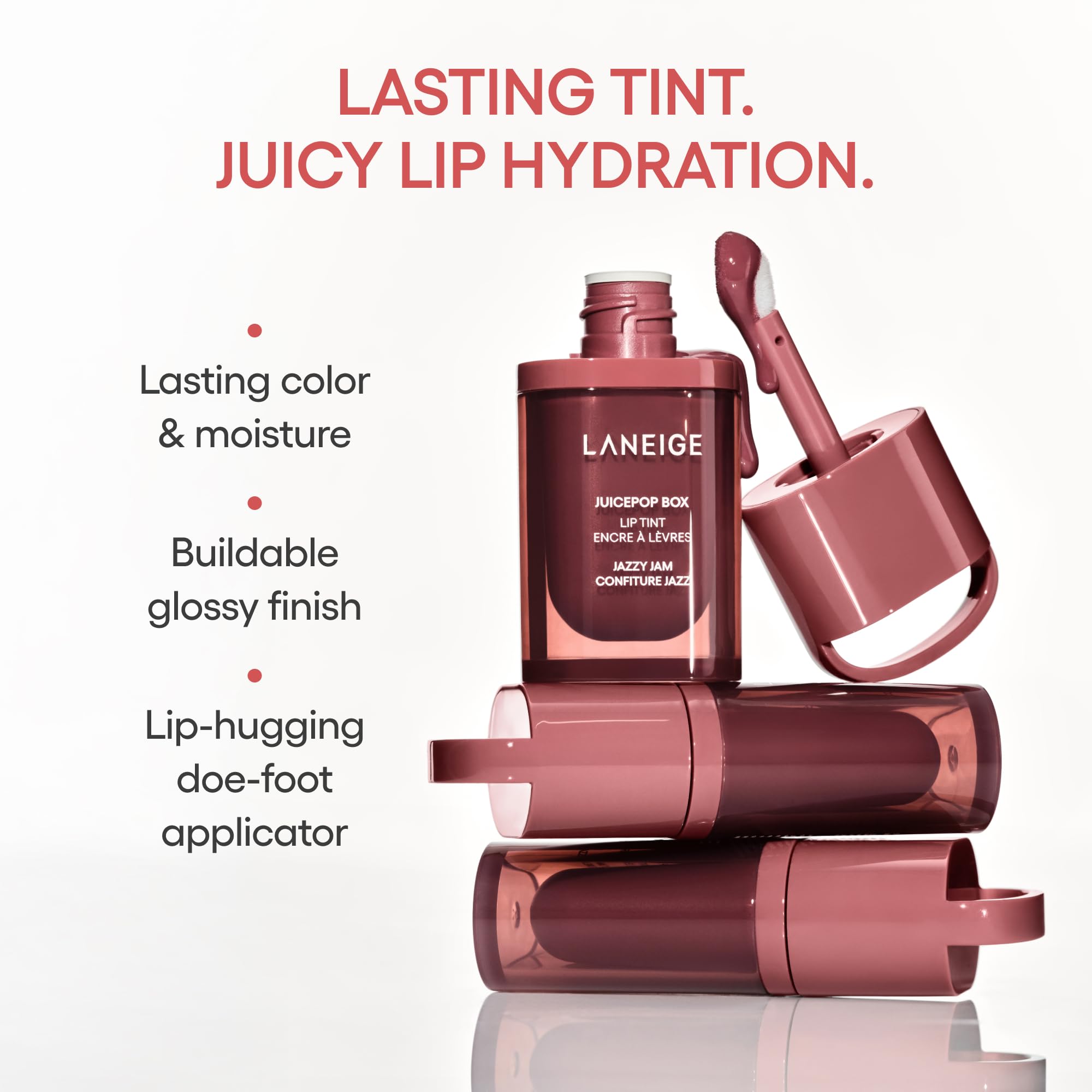 LANEIGE JuicePop Box Lip Tint, ceramidas y péptidos para labios nutridos.