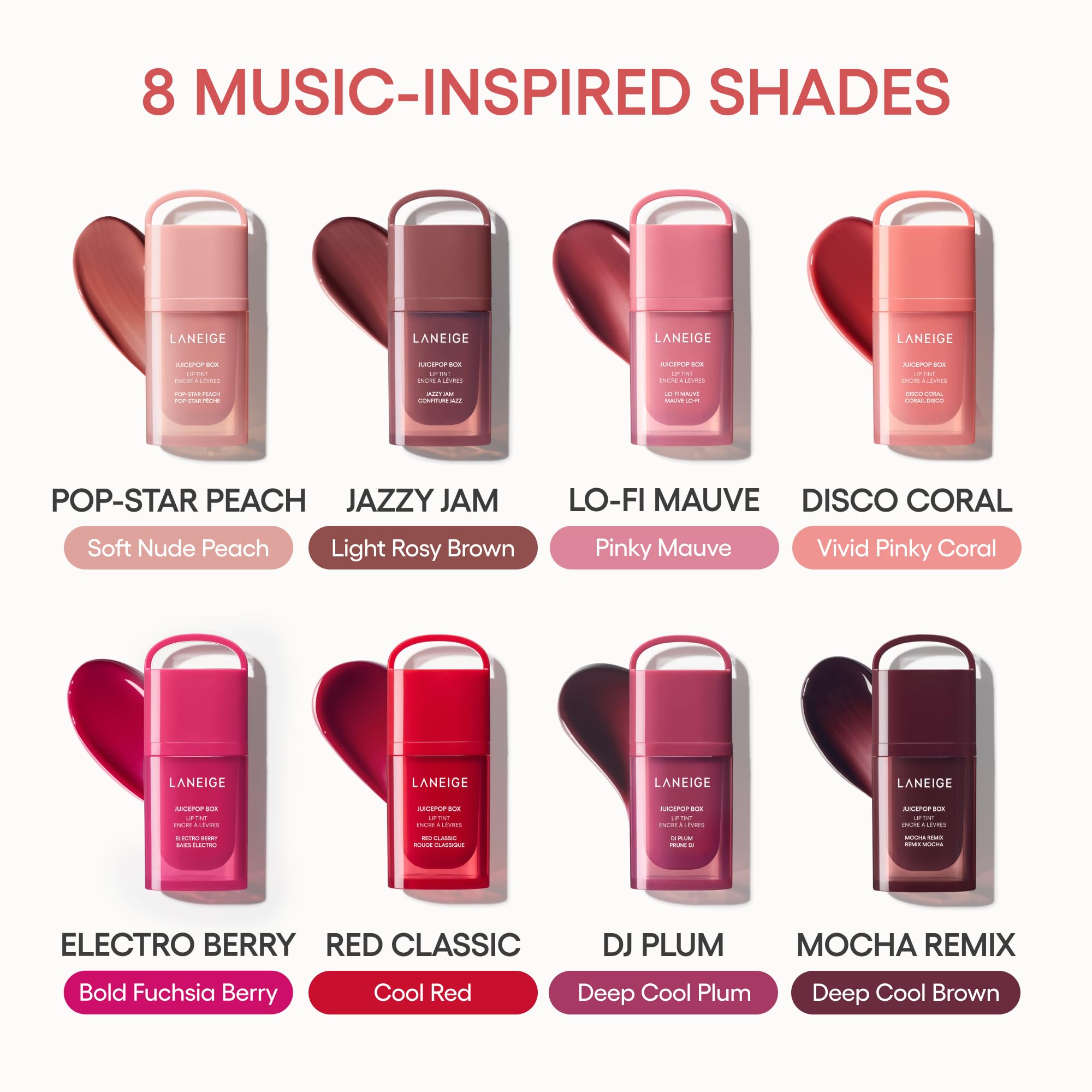 LANEIGE JuicePop Box Lip Tint, tonos inspirados en música para cada estilo.