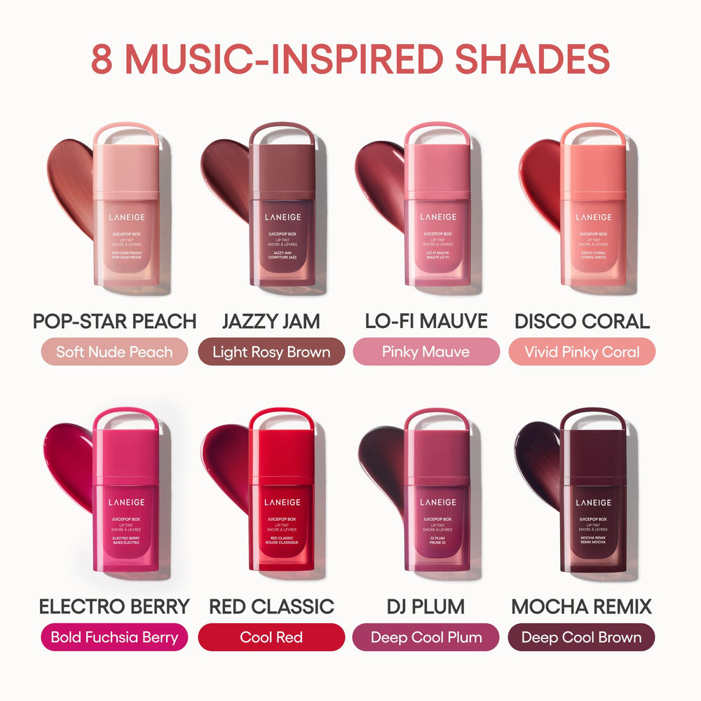 LANEIGE JuicePop Box Lip Tint, tonos inspirados en música para cada estilo.