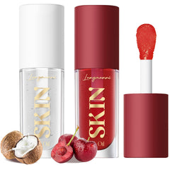 Langmanni Aceite Labial: botella con cereza y coco para hidratación duradera.