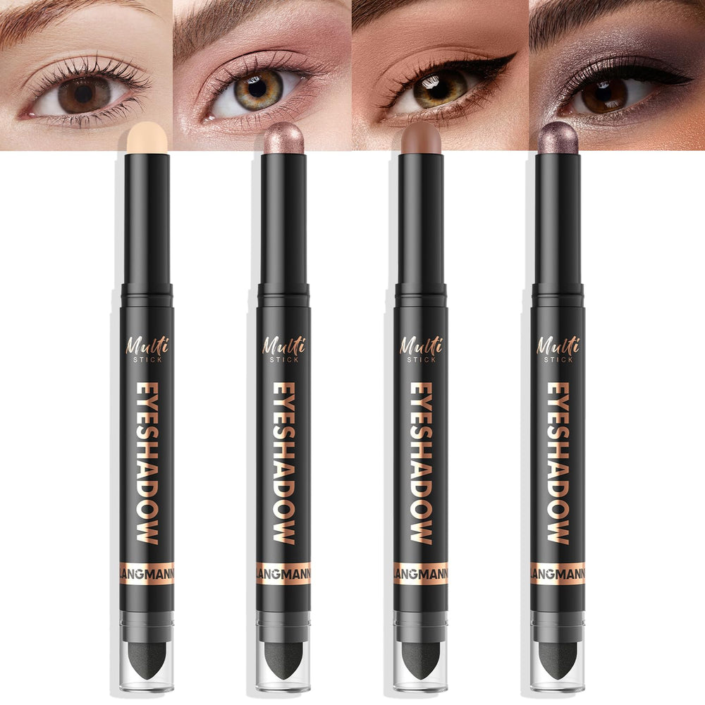 Langmanni Sombra Crema Doble Extremo muestra aplicación suave y color intenso.