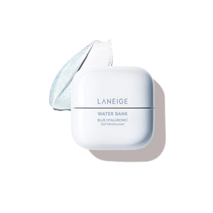 LANEIGE gel hialurónico azul mini, frente del envase, promete hidratación prolongada y suave sensación.